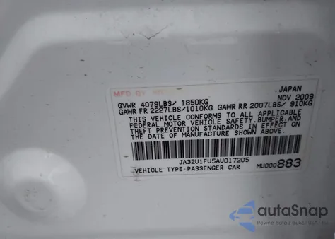 2010 Mitsubishi Lancer De from USA, damaged, VIN JA32U1FU5AU017205